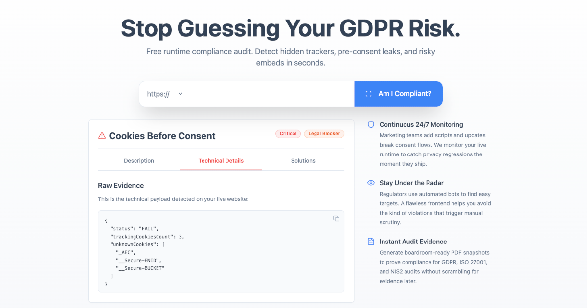 SecureSpells — Runtime Compliance Audit & Free GDPR Scanner
