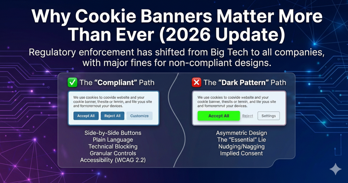 A compliant vs non-compliant cookie banner comparison