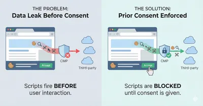 Chrome Network tab showing analytics firing before consent